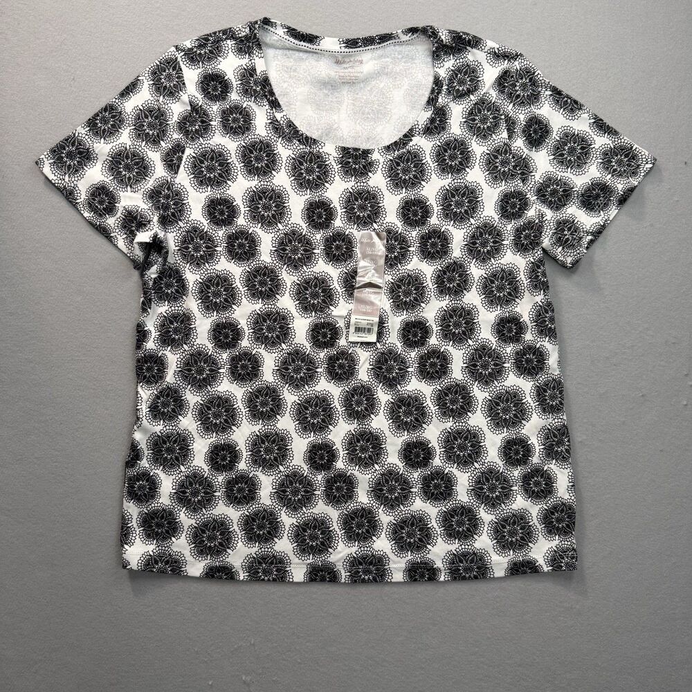 NWT White Stag Womens Top XL Extra Large Black White Medallion Floral T-Shirt